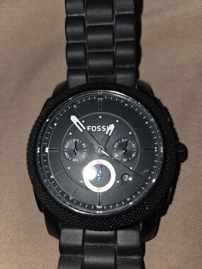 Fossil Black Silicone Chronograph Watch